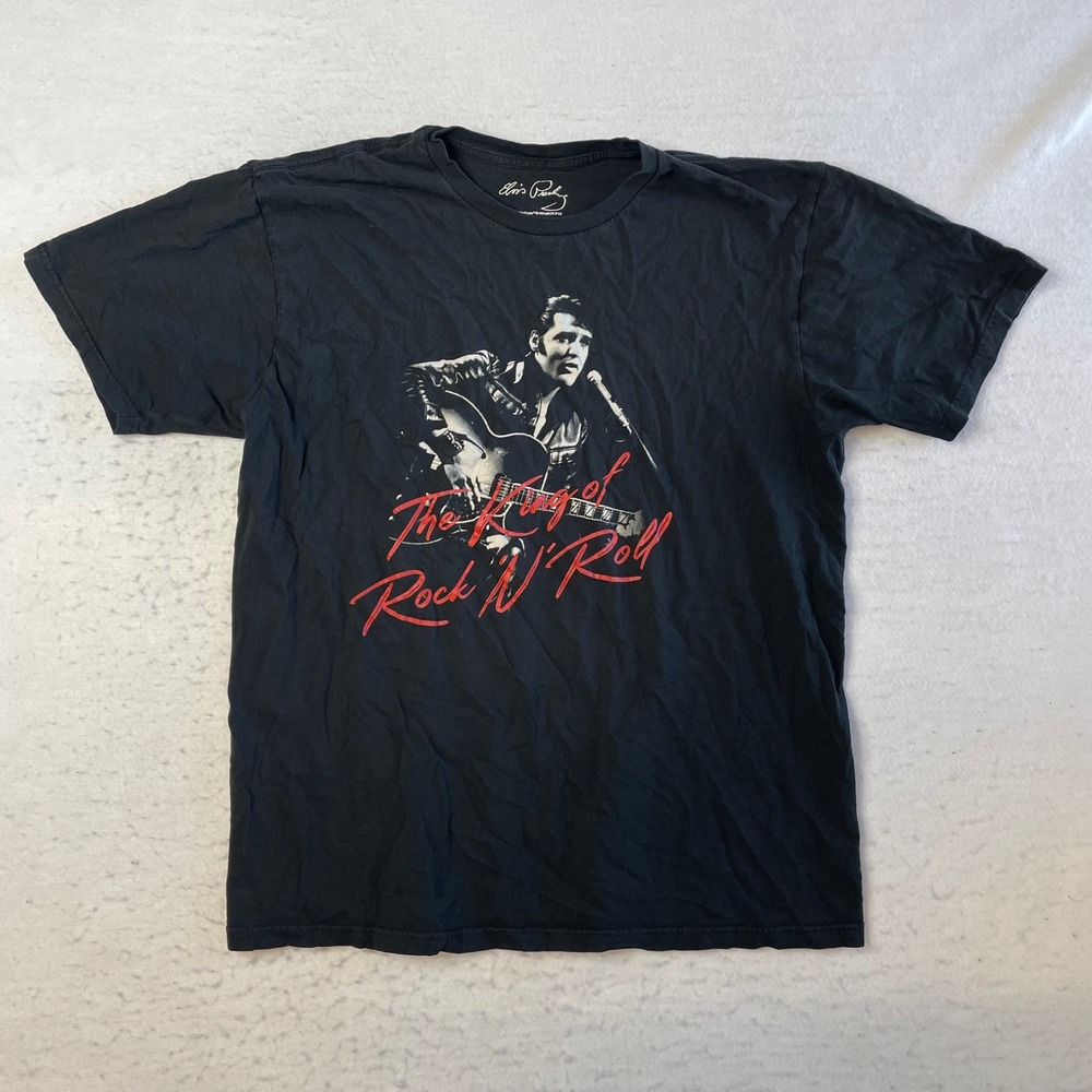 Elvis Presley T-Shirt Mens XL Black King of Rock N Roll Graphic Tee